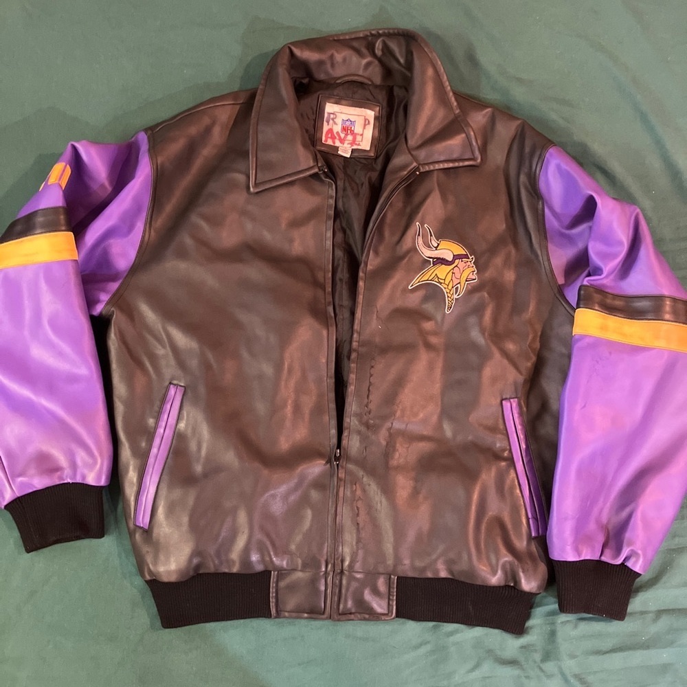 Vtg Minnesota Vikings NFL Football Leather Varsity Lettermen Jacket Mens Large
